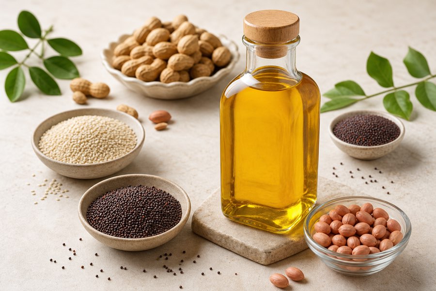 Cold pressed edible oil with seeds